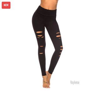 High Waist Yoga Pants with Cutout Ripped Tummy Control Workout Leggings